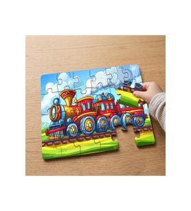 Rengarenk Tren Tasarımlı 24 Parça Ahşap Çocuk Puzzle MPK0175