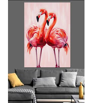 İki Pembe Flamingo Kuşu Dekoratif Kanvas - Mdf Ahşap Tablo