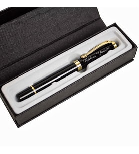 Kişiye Özel Kutulu Gold Detaylı Siyah Roller Kalem