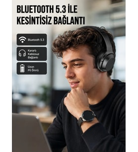 Siyah Kablosuz Bluetooth Kulaklık 300 Mah Hızlı Şarj Katlanabilir Pedli Yeni Nesil