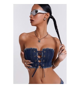 Koyu Mavi Crop Jean Büstiyer