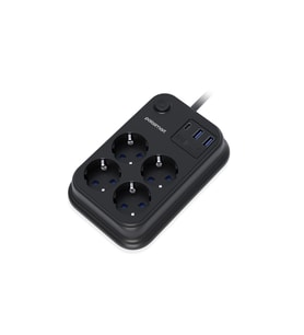 Polosmart MP22 Akım Korumalı 4 Priz 2 USB 1 Type-C Çıkışlı Uzatma Kablosu 2 Metre Siyah