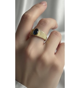 Luxury Lacivert Bombe Tasarım Yüzük 925 Ayar