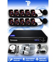 PICAM 10 Kameralı Panda 10 Dış Kamera Set 250 GB HDD Full HD Gece Görüşlü Güvenlik Kamerası Sistemi