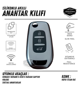 Renault Megane 4 Clio 5 Kadjar Captur Kaleos Silikon Oto Anahtar Kılıfı Kabı Darbe Emici Anahtarlık