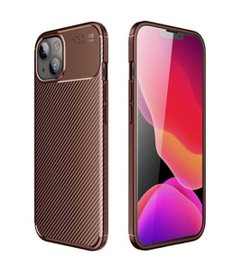 Uyumlu Model Apple iPhone 13 Mini Kılıf Karbon Silikon Case (KAHVE)