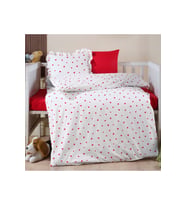 Lüks Ranforce Kumaşından Fırfırlı Kırmızı Kalpli Bebek Nevresim Takımı 100X150