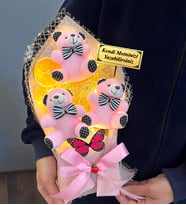 Size Özel Yazılı Led Işık Tasarım Büyük Boy Pembe Peluş Ayıcık Buketi