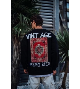 Oversize Bisiklet Yaka Üç İplik Baskılı SweatShirt - Siyah