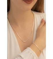 Kadın Gümüş Kolye Bileklik Set - 925 Ayar Küp Zincir Gümüş Set