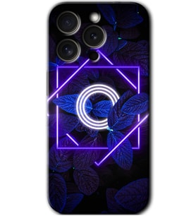 İphone 15 Pro Kılıf HD Desen Baskılı Kılıf - Dark Neon Yaprak O Harfi