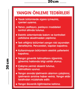 Metal Yangın Önleme Tedbirleri 20cm x 30cm A4 Büyüklüğünde Uyarı Levhası Yönlendirme Tabelası