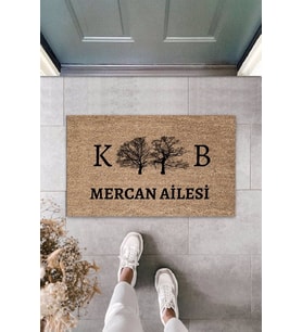 Dormot Modern Dijital Baskı - Kişiye Özel Tasarım Paspas Ağaç Temalı 70X45cm Kapı Önü Paspası (Bej)