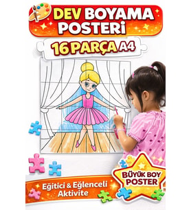 Dev Boyama Posteri 16 Parça A4  Çocuklar İçin Büyük Boy Puzzle Boyama Seti Eğitici Duvar Boyama