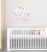BK Gift Sevimli Fil ve Tavşan Tasarımlı Çocuk Odası Ahşap Duvar Süsü-2 (Beyaz)