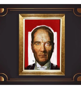Altın Varaklı Çerçeveli Paspartulu Atatürk Tablo nl02A370 (Gold)