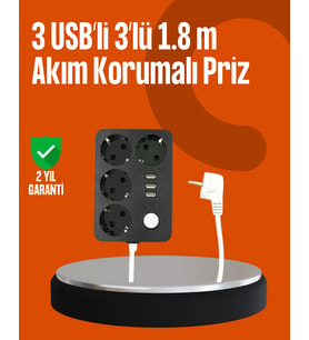 Akım Korumalı 3 USB Portlu 4’lü Priz 4.1A Hızlı Şarj