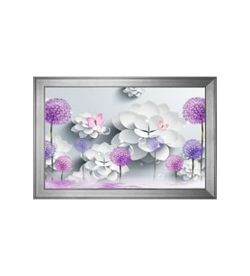 Beyaz Çiçekler Soyut Motifli Kanvas Tablo 50 x 70 cm Silver Çerçeve