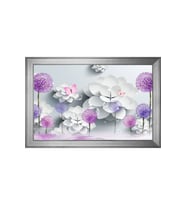 Beyaz Çiçekler Soyut Motifli Kanvas Tablo 50 x 70 cm Silver Çerçeve