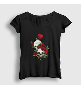 Presmono Kadın Siyah Roses And Skulls T-Shirt 353733tt