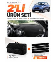 HYUNDAİ İX35 (2009-2015) Uyumlu Torpido Örtüsü + Tay Tüyü Bagaj Çantası + Sticker Seti - Siyah