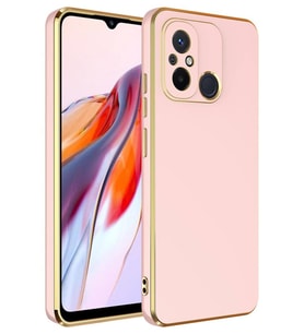 Xiaomi Redmi 12C Kılıf Kamera Korumalı Altın Kenar Tasarım Silikon (Rose)
