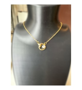 Çelik Gold Yuvarlak Taşlı Tasarım Kolye