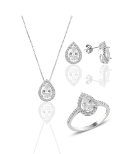Söğütlü Silver Gümüş rodyumlu zirkon taşlı damla modeli üçlü set