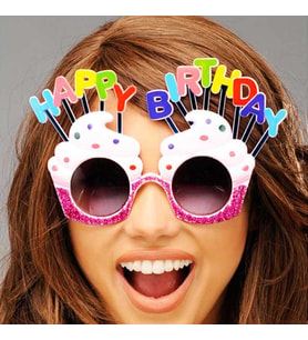 Happy Birthday Yazılı Beyaz Fuşya Renk Parti Gözlüğü 12x7 cm