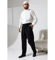 Erkek Beli Lastikli Cepli Kışlık Yün Efektli Kumaş Şalvar Pantolon - Siyah (İSR)