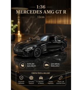 1:36 Mercedes AMG GT R Siyah Diecast Metal Oyuncak Araba Açılır Kapı Çek Bırak
