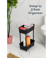 Porsima 1130 İki Katlı Raf - Çok Amaçlı 2 Katlı Evye Altı Düzenleyici Dolap Içi Tezgah Altı Organizer-Siyah