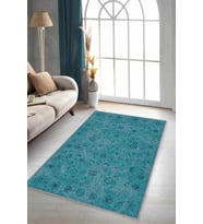 Turkuaz Vintage Kaymaz Taban Makinede Yıkanabilir Halı KR033 - 100 x 160 cm