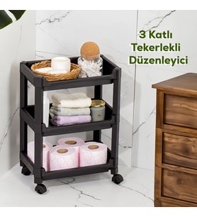 Porsima RAFTY-73-ECO-1 Tekerlekli 4 Katlı Düzenleyici - 35,5 x 22 x 48 cm Hareketli Geniş Raf - Siyah