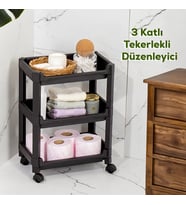 Porsima RAFTY-73-ECO-1 Tekerlekli 4 Katlı Düzenleyici - 35,5 x 22 x 48 cm Hareketli Geniş Raf - Siyah