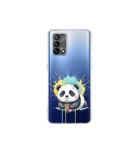 Oppo A74 ile Uyumlu Splash Panda Tasarımlı Şeffaf Silikon Kılıf