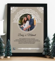 Kişiye Özel Fotoğraflı Sevgiliye Mesajlı Hediye 30x40 cm QR Kodlu Çerçeveli Poster (Siyah)