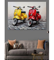 Sarı Kırmızı Vespa Motosiklet Dekoratif Kanvas - Mdf Ahşap Tablo