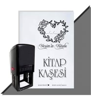 Kişiye Özel Kalp Sarmaşık 2 Tarihli Otomatik Kitap Kaşesi (Siyah)