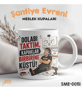 Mobilyacı ve Marangoza Hediye Esprili Meslek Kupası - Şantiye Serisi Dolabı Taktım Kapaklar Birbirine Küstü Baskılı Kupa Bardak