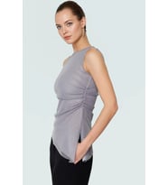 Tül Büzgülü Regular Kalıp Kolsuz Örme Bluz Yazlık Günlük Moda Özenle Seçilmiş Özel Tasarım (Gri)