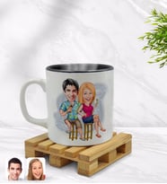 BK Gift Kişiye Özel Sevgililer Karikatürlü İçi Siyah Renkli Kupa Bardak Model 51