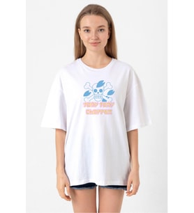 One Piece Anime Tony Tony Chopper Jolly Roger Beyaz Kadın Oversize Tshirt