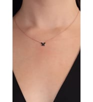 925 Ayar Gümüş Rose Kaplama Siyah Zirkon Taşlı Kelebek Kolye