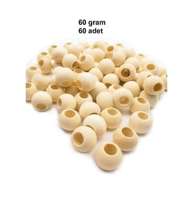 60 Gr (60 Adet) Ahşap Boncuk 15 mm çap x 10 mm Delik Doğal Yuvarlak Ahşap Makrome El İşi Çanta