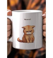 Sevimli Kedi Desenli 330ml Baskılı Beyaz Seramik Kupa Bardak