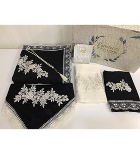 Lamazihome Siyah 6 Parça Seccade Seti Gelin Damat Bohça Takımı Seccade Takımı