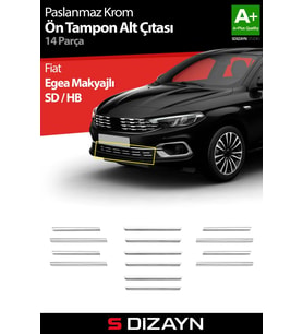 Fiat Egea Krom Ön Tampon Alt Çıtası Diamond Model 14 Prç. 2020 Üzeri (Parlak Krom) A+ Kalite