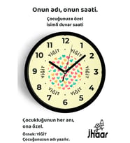 İsme Özel Kalp Detaylı Çocuk Odası Duvar Saati Orta Boy 30 cm Siyah Camlı Sessiz