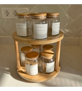 may home design 10'lu Bambu Kapaklı Döner Standlı Baharat Takımı